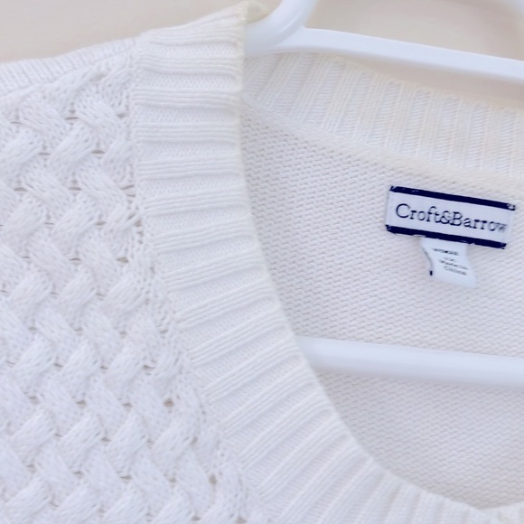 CROFT & BARROW White Cardigan Basket Weave Crewneck Sweater 1X - Picture 5 of 9